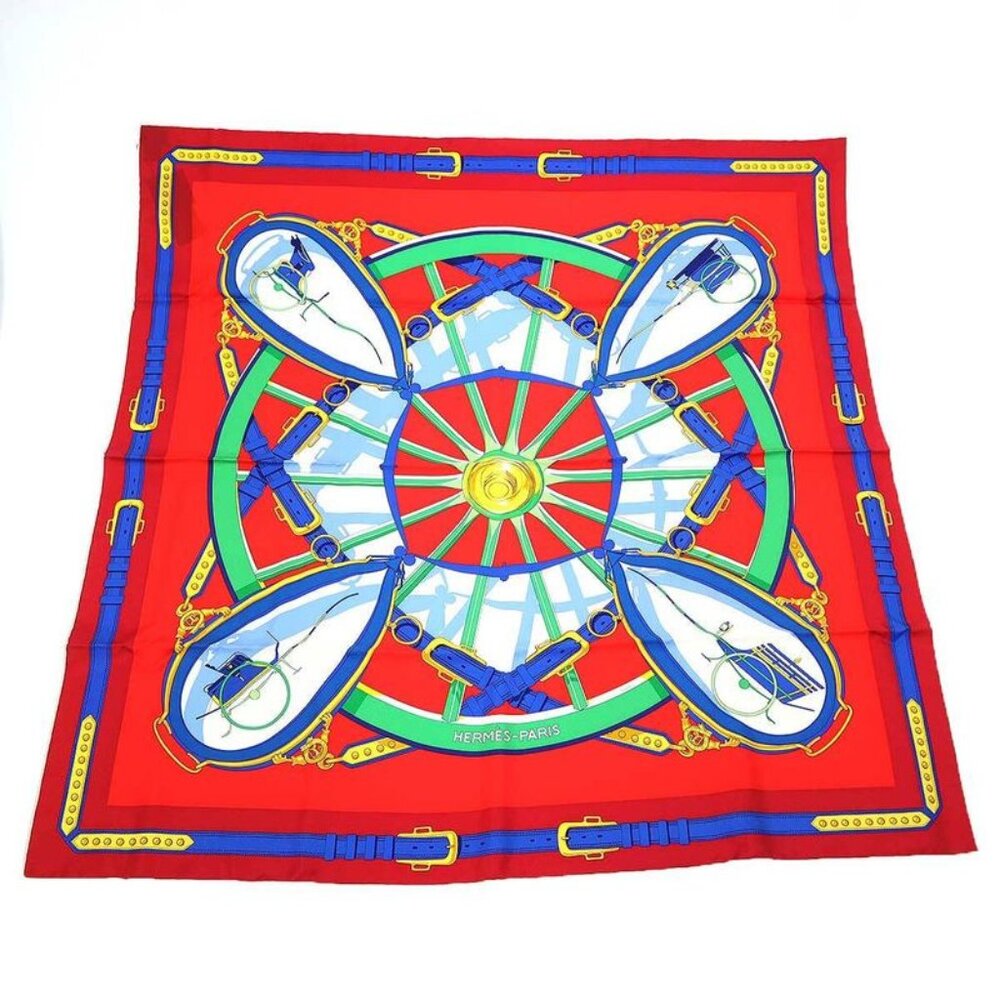 Hermes En Roue Libre Scarf 90 Carre Silk Shawl Reddish